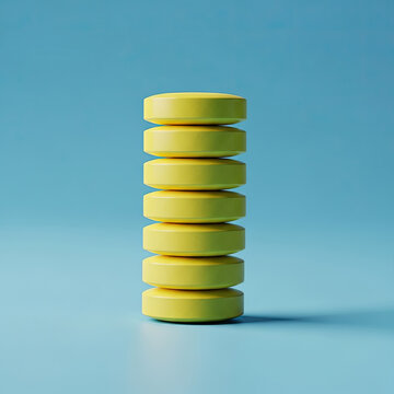 A stack of yellow pills on a blue background