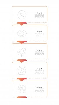Corporate workflow strategy infographic 5 steps template animation. Sequence options HD video. Animated blank diagram visualization. Process layout empty design element. Motion graphics