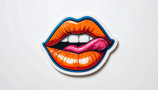 Vibrant Orange Lips with Tongue Licking Sensually.