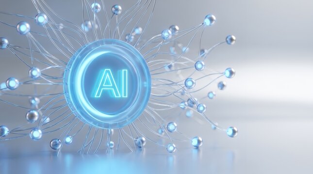 A futuristic representation of artificial intelligence with glowing blue connections and nodes.