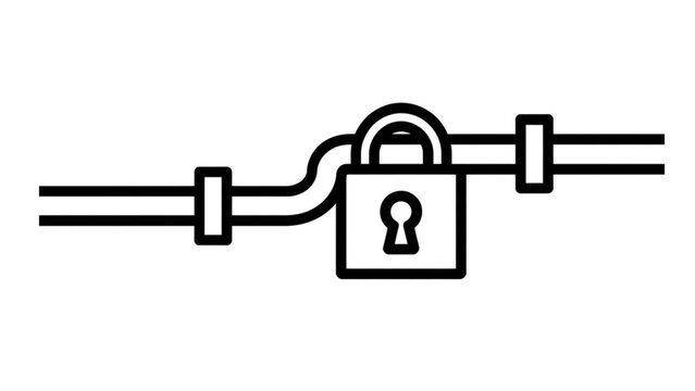 Minimal line art illustration of locked gas pipeline with chain embargo concept fuel supply restriction energy sanctions outline vector