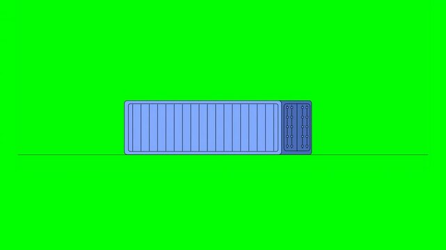 2D Animated Blue Shipping Container Positioned Flat on Surface on Green Background