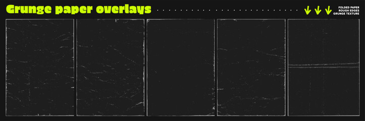 Photocopy overlay texture set with old worn edges frames. Hand drawn grungy dirt paper old texture overlay. Rectangle frame background with grainy noise old effect.