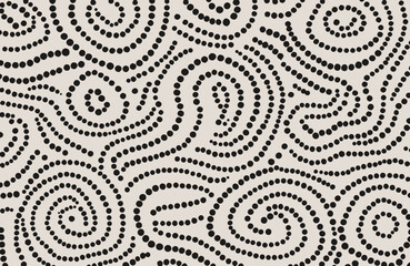 Fototapeta premium Abstract dotted pattern with swirling wavy lines and circular shapes on light gray