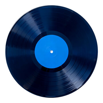 [Transparent Background PNG]Black Vinyl Record with Blue Center Label Isolated