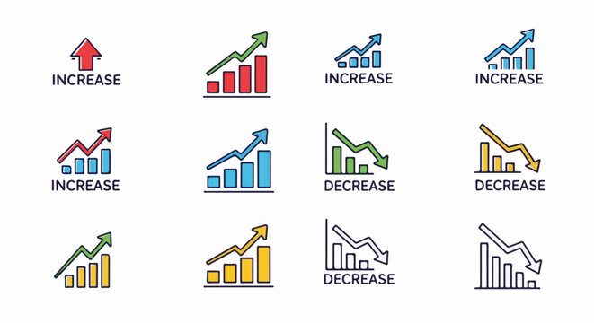 Collection of hand-drawn graph icons illustrating trends
