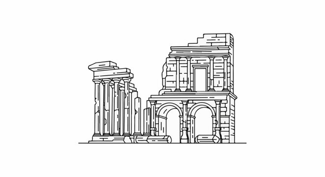 An ancient stone ruin featuring broken columns and arched structures
