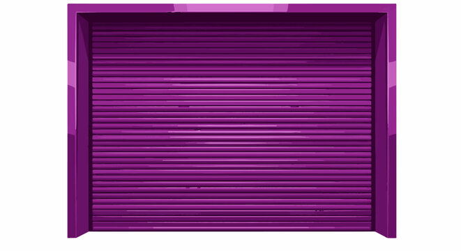 A purple rolling shutter door with a horizontal ribbed texture on a white background