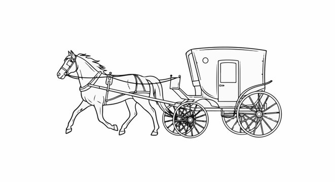 A horse pulls a carriage with ornate wheels