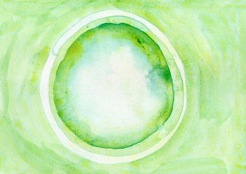 Abstract green watercolor round frame with copy space