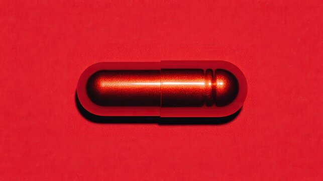 Bright red capsule on vibrant background capturing modern health aesthetics
