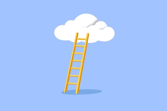 Ladder reaching into a white cloud symbolizing ambition and success
