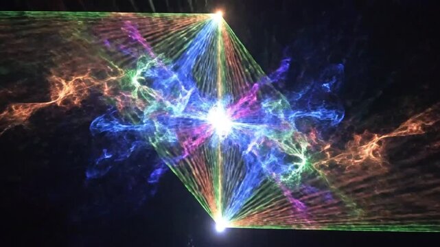 Mesmerizing Laser Light Show with Abstract Geometric Patterns and Colorful Dynamic Visuals