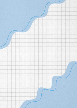 Light blue wave illustration on grid paper background