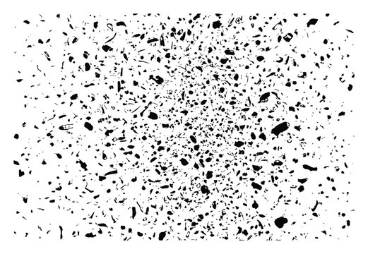 Black Speckled Texture with Scattered Irregular Shapes on White Background