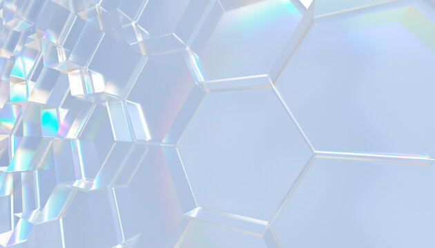 Abstract glass hexagon background with light and reflective effect