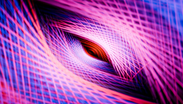 Abstract neon pink and blue glowing vortex pattern with depth