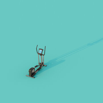 3D rendering of an elliptical trainer on turquoise background