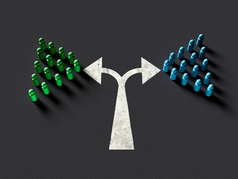 3D render of split arrow and game piece group showing separation