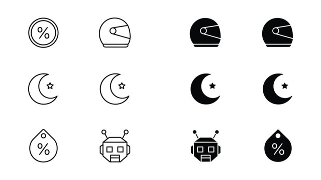 Collection of icons featuring futuristic and celestial themes with percentage symbols