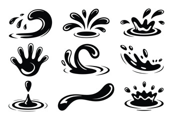Fototapeta premium Collection of Black and White Water Splash and Drop