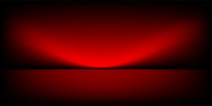 Red studio background. Abstract limbo podium studio room. Dark red gradient wall floor and spotlight scene. Showcase, promotion display. Vector stage mockup illustration