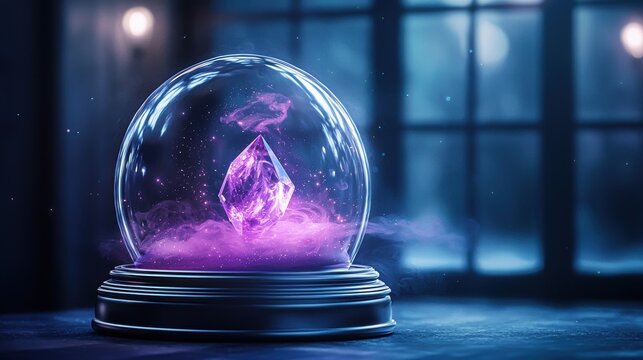 Floating gemstone spinning inside a magical dome during a high stakes fantasy auction
