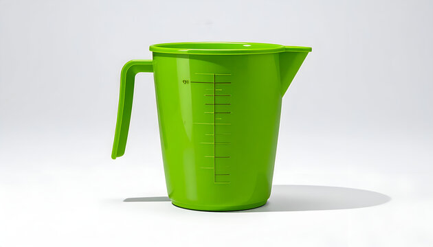 Bright Green Plastic Measuring Cup with Handle and Markings.
