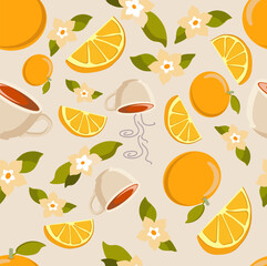 Obraz premium seamless pattern with orange and cap, flowers