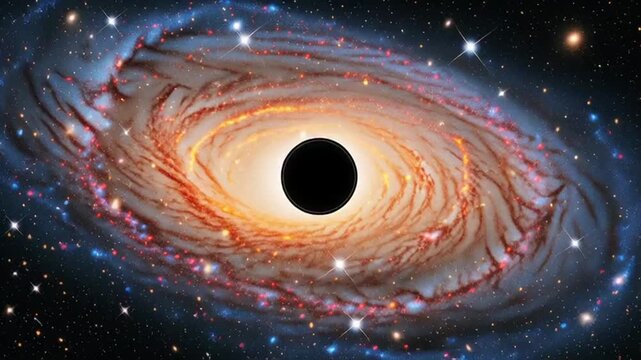 Vortex of a swirling black hole in deep space with stars