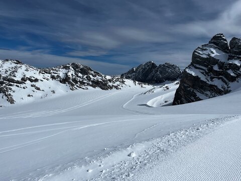 ski-alp and ski-touring track on Alp glacier 