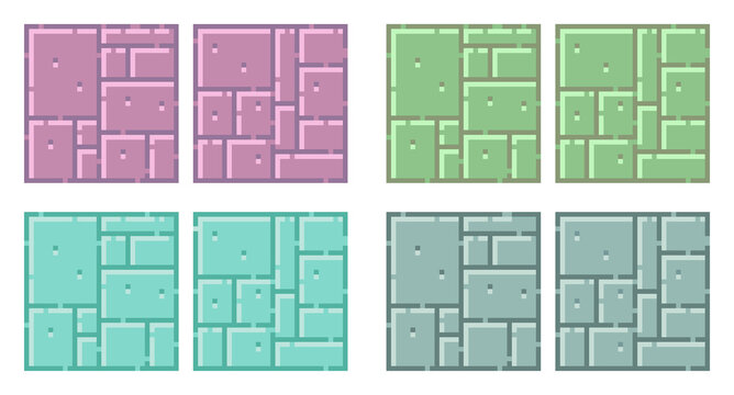 Game asset pixel art pastel color of wall or floor featuring a seamless pattern of textured dungeon bricks or stone blocks. Ideal for retro game environments, digital art, backgrounds, wallpaper