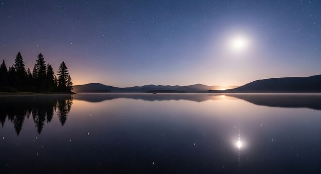 Night lake reflection landscape