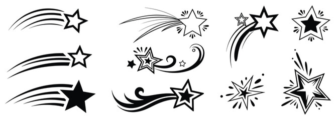 Fototapeta premium Cosmic Sparkles: A collection of celestial illustrations, ideal for design. Galaxy Illustration, stellar shapes, astronomy art, night sky, creative graphic.