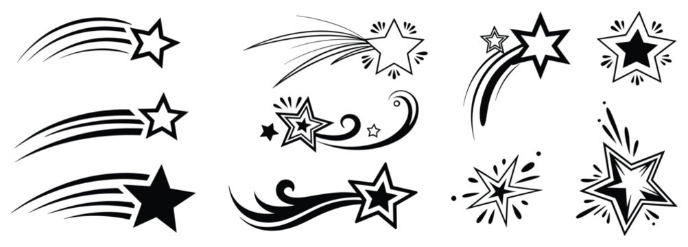 Cosmic Sparkles: A collection of celestial illustrations, ideal for design. Galaxy Illustration, stellar shapes, astronomy art, night sky, creative graphic.