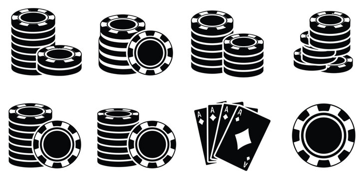 Poker Chips and Playing Cards: A stylish graphic of poker chips and playing cards, suitable for casino and gambling themes. casino game, lucky draw, stack of chips, card game, gambling symbol.