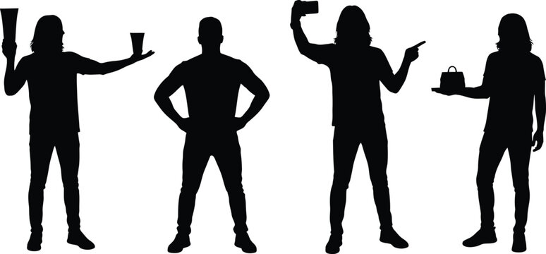 Four people icons showing different actions isolated on white background, Vector