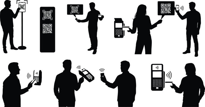 People using contactless payment methods isolated on white background, Vector