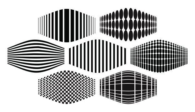 Abstract op art geometric shapes set with fish-eye distortion and perspective lines.