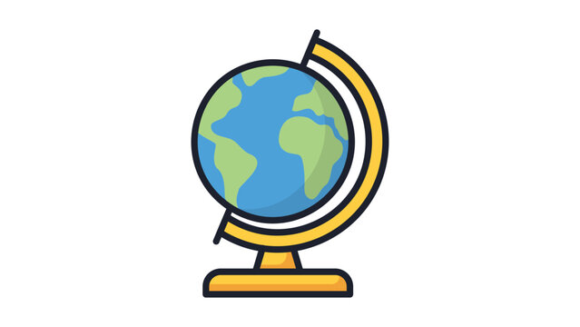 Modern Flat Classroom Globe Vector Icon with Editable Stroke; A Clean Minimalist Illustration of Earth on a Stand for Geography Education, School Supplies, Global Travel, and World Discovery.