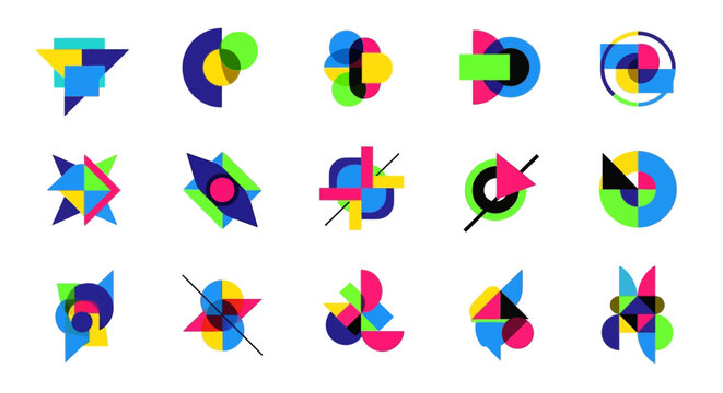 Set of Abstract Geometric Shapes and Modern Minimalist Icons
