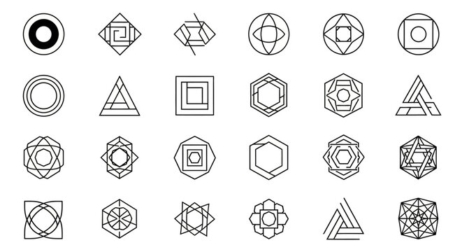 Set of Geometric Line Art Logos and Minimalist Sacred Geometry Symbols