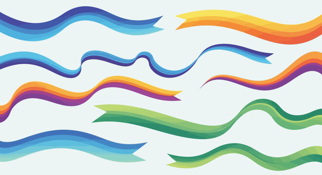 Set of Colorful Wavy Ribbons and Abstract Flowing Lines