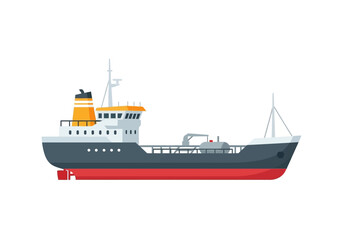Fototapeta premium A large cargo ship sails across the open ocean under clear skies.