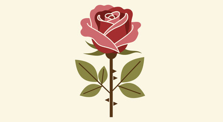 Fototapeta premium A vibrant single rose with deep red and pink petals, symbolizing love and beauty, presented in a stylized, minimalist illustration