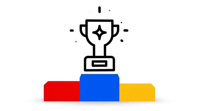 Simple animation of a trophy being placed on a podium representing first place for a competition or achievement
