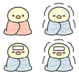 毛布にくるまるひよこの手書きイラストセット © Nitomaru