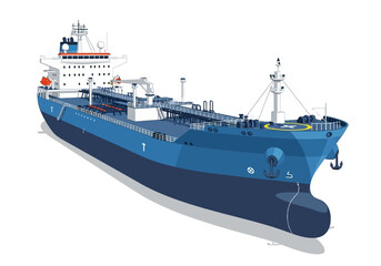Naklejka premium A large blue cargo ship sails across the open ocean waterway.