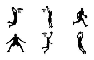 Basketball Player Silhouettes, Dynamic Action Poses, Dunking and Shooting Vector Set, Sports Graphics © Mohsin