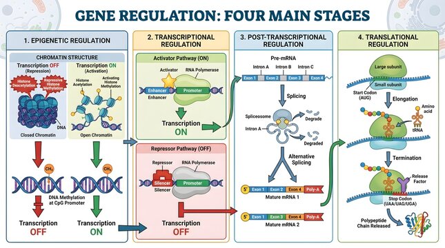 Detailed Diagram of Gene Regulation Four Main Stages Illustration